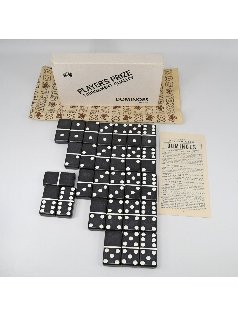 Dominoes Player's Prize Tournament Quality No. 400 Ultra Thick Black Vintage TX